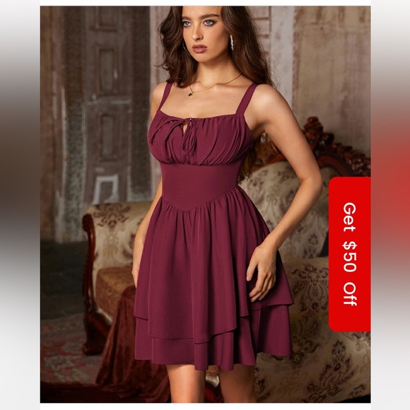 Elegant Burgundy Women's Dress - Picture 2 of 5